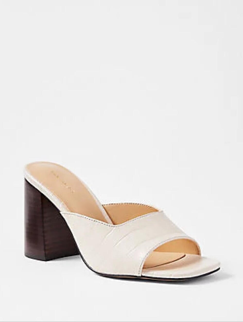 Ann Taylor Cream Croc-Embossed Block Heel Mules - Leather 7.5